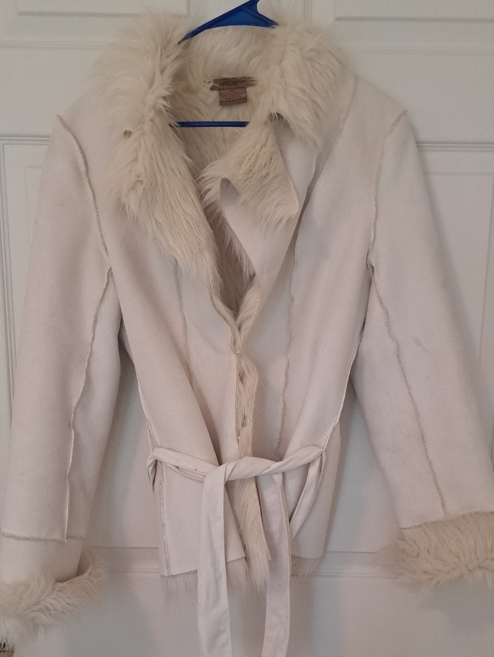 Arden B Cream Faux-Fur Trim Trench Coat with Belt